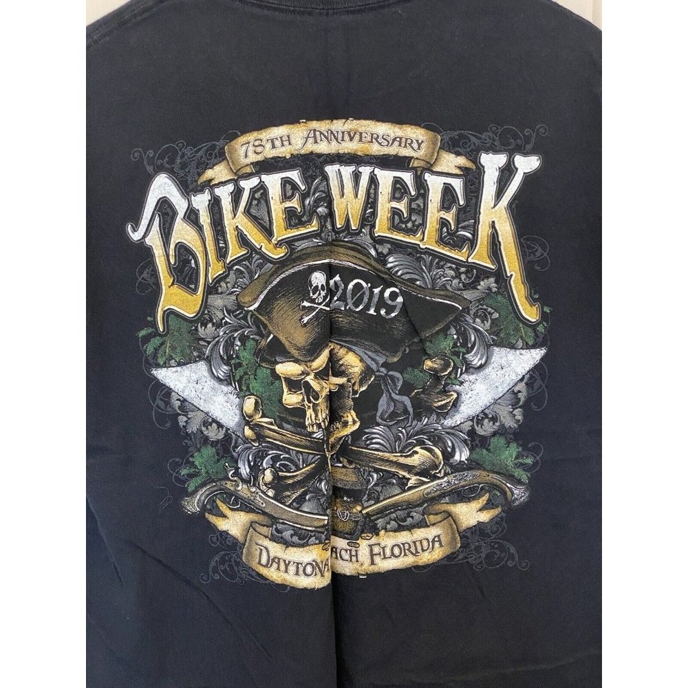 Daytona Beach 2019 Bike Week Black S/S T-Shirt Men's Size XL Skull Pirate 78th - Picture 7 of 11